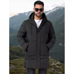 Men's Mid-Length Warm Outerwear Zipper Winter Quilted Hooded Padded Coat -Fashion Clothing Store 7850609 ALT2