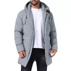 Men's Mid-Length Warm Outerwear Zipper Winter Quilted Hooded Padded Coat -Fashion Clothing Store 7850609 Gray 1