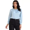 Women's Elegant Work Blouse Pearl Decor Ruched Crew Neck Dressy Office Shirt Top