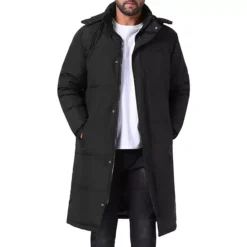 Men's Winter Full-Zip Winter Detachable Hooded Long Quilted Puffer Jacket