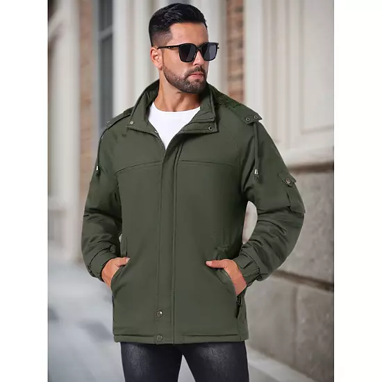 Men's Winter Warm Fleece Lined Thicken Hooded Work Parka Jacket 3 Men's Winter Warm Fleece Lined Thicken Hooded Work Parka Jacket - Image 3