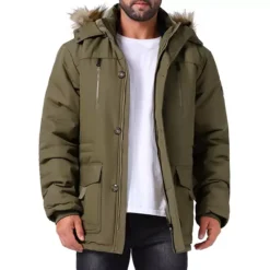 Men's Winter Warm Coat Fleece Lined Thicken Hooded Parka Jacket -Fashion Clothing Store 7860172 Dark Green
