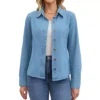 Women's Denim Shirt Long Sleeve Spring Outfits Western Button Up Jean Shirts Top