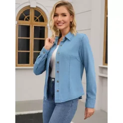 Women's Denim Shirt Long Sleeve Spring Outfits Western Button Up Jean Shirts Top -Fashion Clothing Store 7860223 ALT2