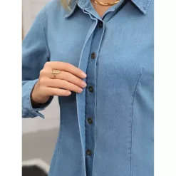 Women's Denim Shirt Long Sleeve Spring Outfits Western Button Up Jean Shirts Top -Fashion Clothing Store 7860223 ALT3