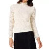 Women's Fall Winter Basic Lace Top Long Sleeve Ruffle Neck Floral Blouse