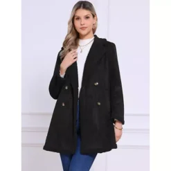 Women's Faux Shearling Coat Double Breast Lapel Fleece Jackets Long Faux Fur Outwear With Pockets -Fashion Clothing Store 7869936 ALT2