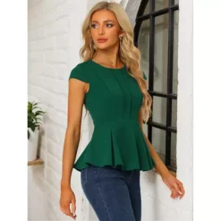 2 Packs Women's Elegant Cap Sleeve Solid Color Peplum Top -Fashion Clothing Store 7872560 ALT2