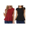 2 Packs Women's Elegant Cap Sleeve Solid Color Peplum Top