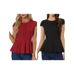 2 Packs Women's Elegant Cap Sleeve Solid Color Peplum Top