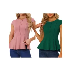 2 Packs Women's Elegant Cap Sleeve Solid Color Peplum Top -Fashion Clothing Store 7872560 Green Dusty Pink