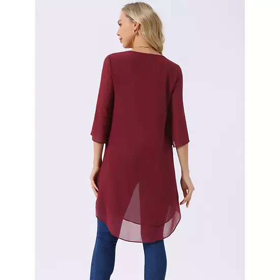 2 Packs Women's High Low Tops Scoop Neck Chiffon Blouse Asymmetrical Loose Shirt 3/4 Sleeve Tops 2 2 Packs Women's High Low Tops Scoop Neck Chiffon Blouse Asymmetrical Loose Shirt 3/4 Sleeve Tops - Image 2