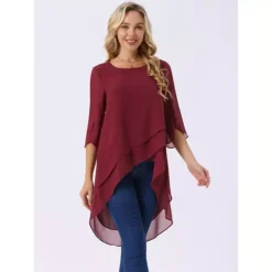2 Packs Women's High Low Tops Scoop Neck Chiffon Blouse Asymmetrical Loose Shirt 3/4 Sleeve Tops 8 2 Packs Women's High Low Tops Scoop Neck Chiffon Blouse Asymmetrical Loose Shirt 3/4 Sleeve Tops -Fashion Clothing Store 7872572 ALT2