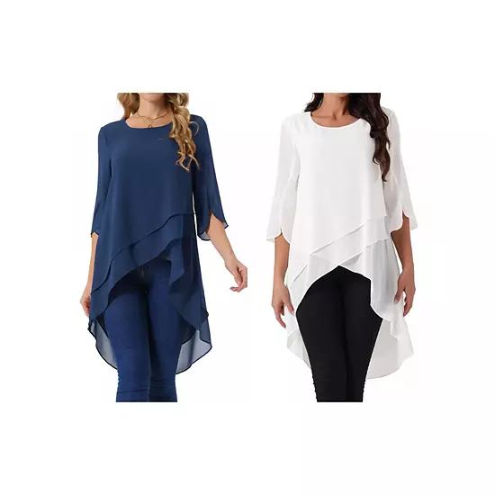 2 Packs Women's High Low Tops Scoop Neck Chiffon Blouse Asymmetrical Loose Shirt 3/4 Sleeve Tops 6 2 Packs Women's High Low Tops Scoop Neck Chiffon Blouse Asymmetrical Loose Shirt 3/4 Sleeve Tops - Image 6