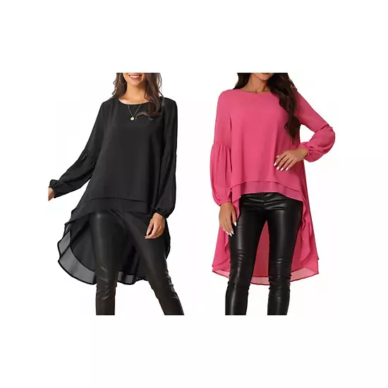 2 Packs Women's Lantern Long Sleeve Round Neck Asymmetrical Irregular Hem Casual Blouse Tops 7 2 Packs Women's Lantern Long Sleeve Round Neck Asymmetrical Irregular Hem Casual Blouse Tops - Image 7