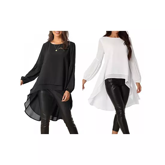 2 Packs Women's Lantern Long Sleeve Round Neck Asymmetrical Irregular Hem Casual Blouse Tops 12 2 Packs Women's Lantern Long Sleeve Round Neck Asymmetrical Irregular Hem Casual Blouse Tops - Image 12