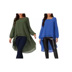 2 Packs Women's Lantern Long Sleeve Round Neck Asymmetrical Irregular Hem Casual Blouse Tops 26 2 Packs Women's Lantern Long Sleeve Round Neck Asymmetrical Irregular Hem Casual Blouse Tops -Fashion Clothing Store 7872574 Royal Blue Army Green