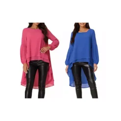 2 Packs Women's Lantern Long Sleeve Round Neck Asymmetrical Irregular Hem Casual Blouse Tops 24 2 Packs Women's Lantern Long Sleeve Round Neck Asymmetrical Irregular Hem Casual Blouse Tops -Fashion Clothing Store 7872574 Royal Blue Hot Pink
