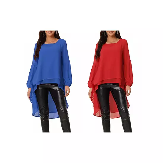 2 Packs Women's Lantern Long Sleeve Round Neck Asymmetrical Irregular Hem Casual Blouse Tops 13 2 Packs Women's Lantern Long Sleeve Round Neck Asymmetrical Irregular Hem Casual Blouse Tops - Image 13