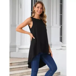 2 Packs Women's Casual High Low Blouse Sleeveless Crewneck Asymmetrical Hem Flowy Tops -Fashion Clothing Store 7872628 ALT2