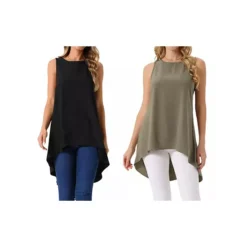 2 Packs Women's Casual High Low Blouse Sleeveless Crewneck Asymmetrical Hem Flowy Tops -Fashion Clothing Store 7872628 Black Dark Olive Green 1