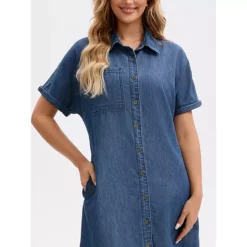 2 Packs Women's Denim Dress Summer Short Sleeve Button Down Casual Midi Jean Shirt Dress -Fashion Clothing Store 7887193 ALT3