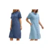 2 Packs Women's Denim Dress Summer Short Sleeve Button Down Casual Midi Jean Shirt Dress
