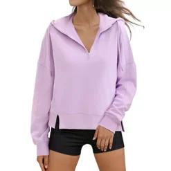 Womens Cropped Hoodie Long Sleeve Half Zip Pullover Oversized Sweatshirts Fall Winter Outfits 12 Womens Cropped Hoodie Long Sleeve Half Zip Pullover Oversized Sweatshirts Fall Winter Outfits -Fashion Clothing Store 7888429 Purple