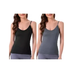 2 Packs Women's Camisole V Neck Sleeveless Cami Undershirt Spaghetti Strap Tank Pajama Tops 23 2 Packs Women's Camisole V Neck Sleeveless Cami Undershirt Spaghetti Strap Tank Pajama Tops -Fashion Clothing Store 7890395 Black And Gray 1