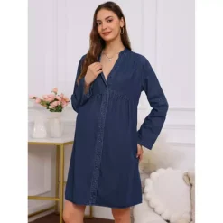 Women's Maternity Denim Dress Babydoll Long Sleeve Cotton Button Down Shirt Dresses 9 Women's Maternity Denim Dress Babydoll Long Sleeve Cotton Button Down Shirt Dresses -Fashion Clothing Store 7898319 ALT3