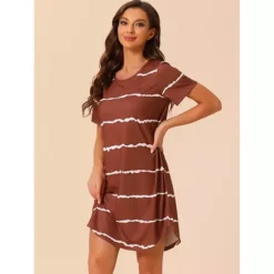 2 Packs Women's Round Neck Nightshirt Striped Short Sleeve Sleepshirt Nightgown -Fashion Clothing Store 7903753 ALT2