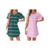 2 Packs Women's Round Neck Nightshirt Striped Short Sleeve Sleepshirt Nightgown