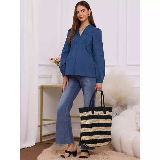 Women's Maternity Button Down Shirts Long Sleeve Jacquard Cotton Prenancy Semi Sheer Blouse Office 4 Women's Maternity Button Down Shirts Long Sleeve Jacquard Cotton Prenancy Semi Sheer Blouse Office - Image 4