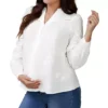 Women's Maternity Button Down Shirts Long Sleeve Jacquard Cotton Prenancy Semi Sheer Blouse Office