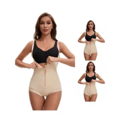 3 Packs Women's Front Zipper Tummy Control Full Bodyshaper Adjustable Straps Lace Leotard Jumpsuit -Fashion Clothing Store 7907106 Beige