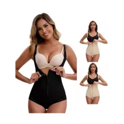3 Packs Women's Front Zipper Tummy Control Full Bodyshaper Adjustable Straps Lace Leotard Jumpsuit -Fashion Clothing Store 7907106 Beige Black 1