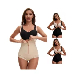 3 Packs Women's Front Zipper Tummy Control Full Bodyshaper Adjustable Straps Lace Leotard Jumpsuit -Fashion Clothing Store 7907106 Black Beige