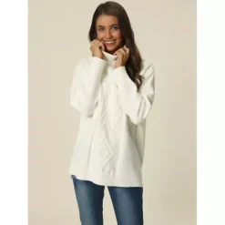 2 Packs Women's Turtleneck Long Sleeve Spilt Hem Tunic Pullover Sweater -Fashion Clothing Store 7907268 ALT2