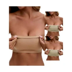 3 Packs Women's Strapless Seamless Push Up Wirefree Padded Bandeau Non-Slip Silicone Tube Bras -Fashion Clothing Store 7909367 Beige Khaki