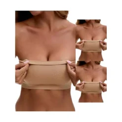 3 Packs Women's Strapless Seamless Push Up Wirefree Padded Bandeau Non-Slip Silicone Tube Bras