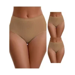3 Packs Women's Cotton High Waist Briefs Tummy Control Breathable Underwears -Fashion Clothing Store 7909631 Beige