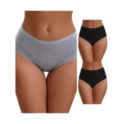 3 Packs Women's Cotton High Waist Briefs Tummy Control Breathable Underwears -Fashion Clothing Store 7909631 Black Gray
