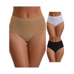 3 Packs Women's Cotton High Waist Briefs Tummy Control Breathable Underwears