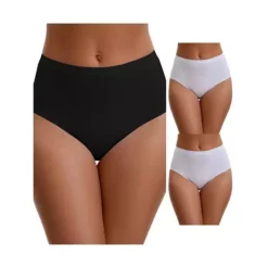 3 Packs Women's Cotton High Waist Briefs Tummy Control Breathable Underwears -Fashion Clothing Store 7909631 White Black