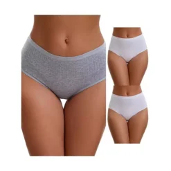 3 Packs Women's Cotton High Waist Briefs Tummy Control Breathable Underwears -Fashion Clothing Store 7909631 White Gray