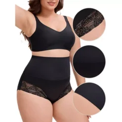 3 Packs Women's Lace Trimmed Briefs Underwear Tummy Control High Waisted Full Coverage Panties -Fashion Clothing Store 7911020 ALT3