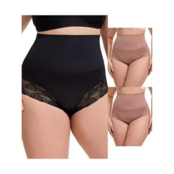 3 Packs Women's Lace Trimmed Briefs Underwear Tummy Control High Waisted Full Coverage Panties -Fashion Clothing Store 7911020 Coffee Black