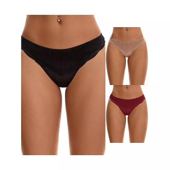 3 Packs Women's Satin Silky Hipster Panties Low Waisted Lace Trimmed Underpants 7 3 Packs Women's Satin Silky Hipster Panties Low Waisted Lace Trimmed Underpants - Image 7