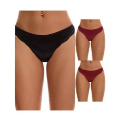 3 Packs Women's Satin Silky Hipster Panties Low Waisted Lace Trimmed Underpants 17 3 Packs Women's Satin Silky Hipster Panties Low Waisted Lace Trimmed Underpants -Fashion Clothing Store 7911261 Wine Red Black