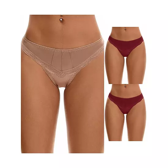 3 Packs Women's Satin Silky Hipster Panties Low Waisted Lace Trimmed Underpants 6 3 Packs Women's Satin Silky Hipster Panties Low Waisted Lace Trimmed Underpants - Image 6